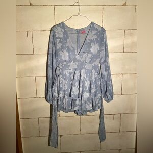 Francesca’s Mi Ami Medium Floral Light Blue Dress Romper